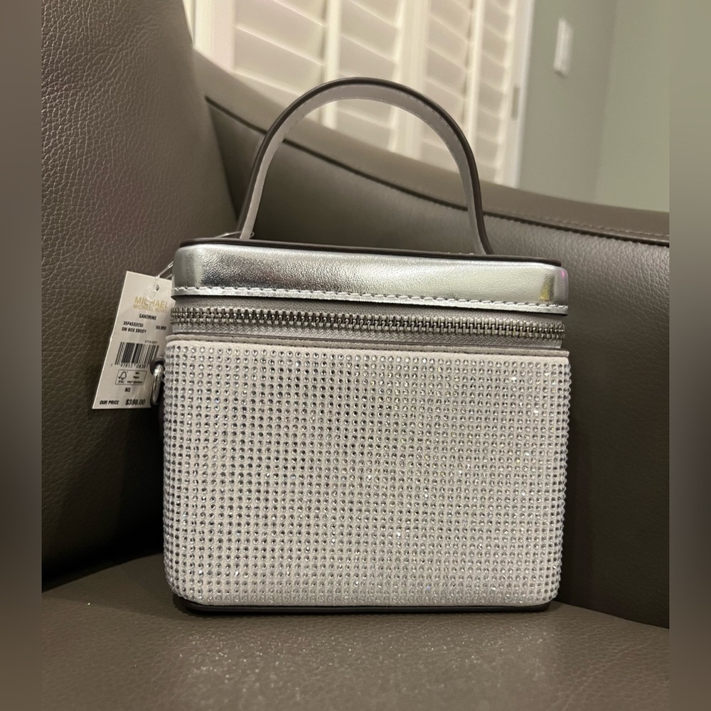 Michael Kors‎ Sandrine Glitter Embellished Small Box
Crossbody Bag (Silver) NWT